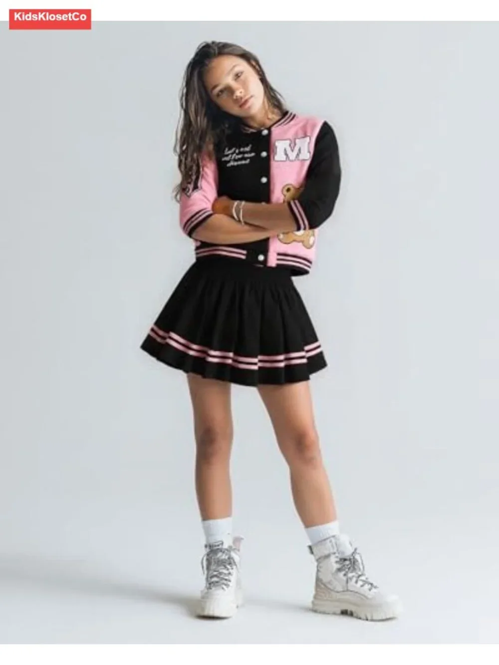 Girls 2 Piece Baseball Jacket and Skirt Set Winter Outfit 7-14